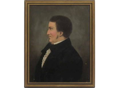 ATTRIBUTED TO JACOB EICHHOLTZ (AMERICAN 1776-1842), OIL: ATTRIBUTED TO JACOB EICHHOLTZ (AMERICAN 1776-1842), OIL ON PAPER LAID ON BOARD, PORTRAIT OF A GENTLEMAN, UNSIGNED. 13 1/2 X 10 1/2"; FRAMED 15 X 12"