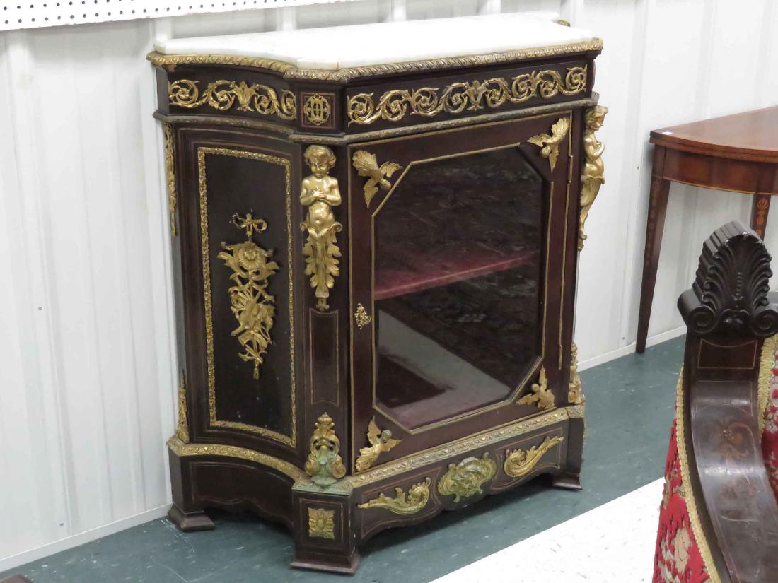 FRENCH EMPIRE STYLE ROSEWOOD MARBLE-TOP VITRINE WITH (1 of 3)