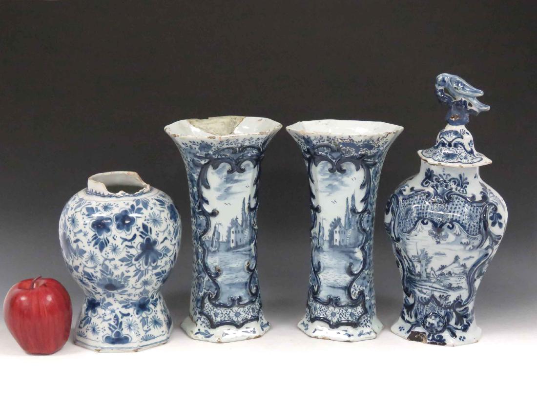 LOT (4) DUTCH DELFT DECORATED VASES AND COVERED URN, (1 of 5)