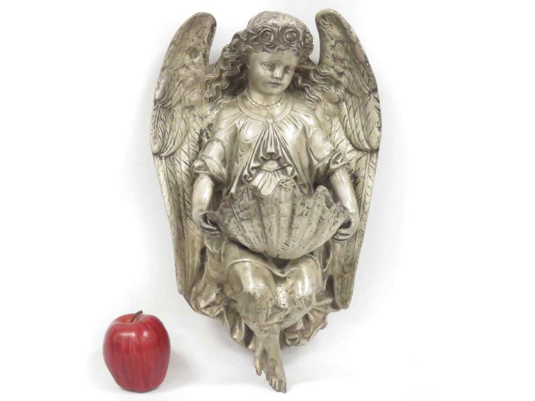 CONTINENTAL SILVERED BRONZE FIGURAL HOLY WATER FONT, (1 of 4)