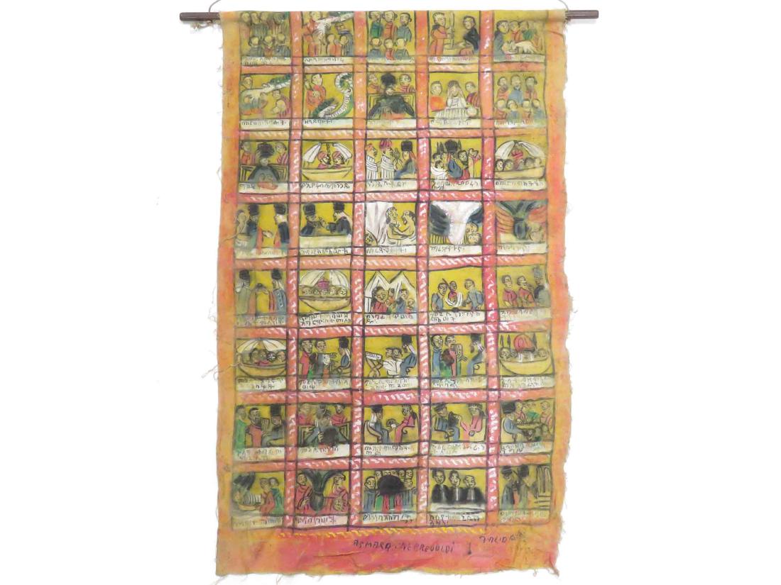 COPTIC PAINTED CLOTH PANEL. 30 X 19": COPTIC PAINTED CLOTH PANEL. 30 X 19"