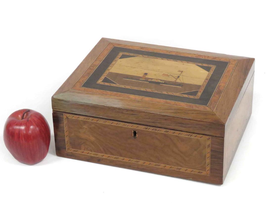 MAHOGANY & SATINWOOD INLAID DOCUMENT BOX WITH PADDLE (1 of 3)