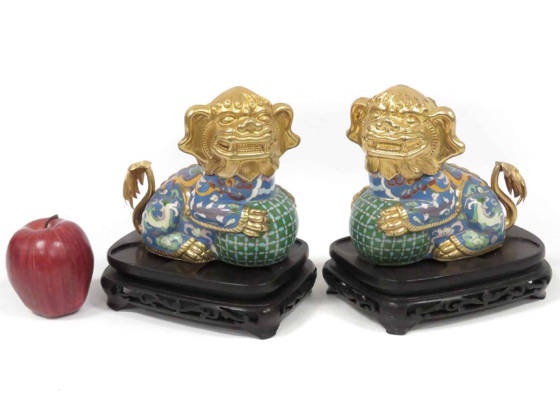 PAIR CHINESE CLOISONNE FOO DOG ON STANDS. HEIGHT 6 1/2"; (1 of 3)