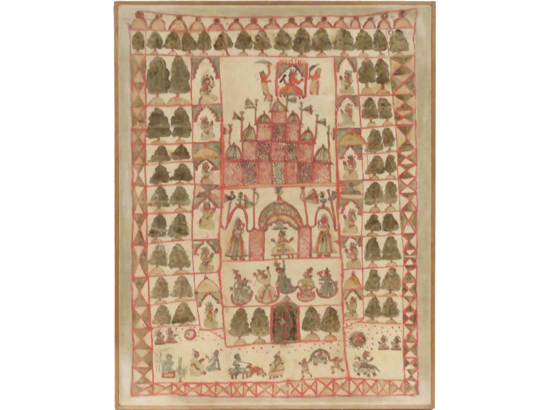 INDIAN HINDU TANTRIC PAINTING, GOUACHE ON CLOTH, MID (1 of 2)