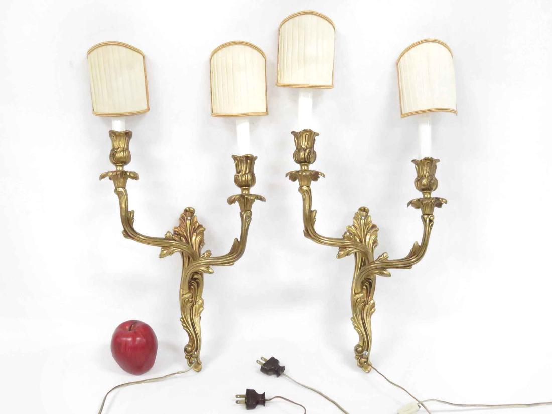 PAIR FRENCH LOUIS XV STYLE GILT BRASS DOUBLE-ARM (1 of 2)
