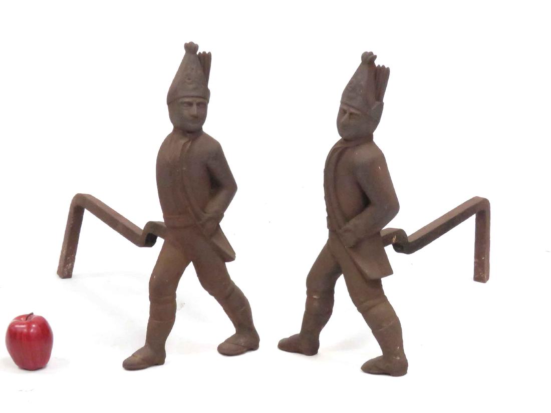 PAIR CAST IRON HESSIAN ANDIRONS, 19TH CENTURY. HEIGHT (1 of 3)