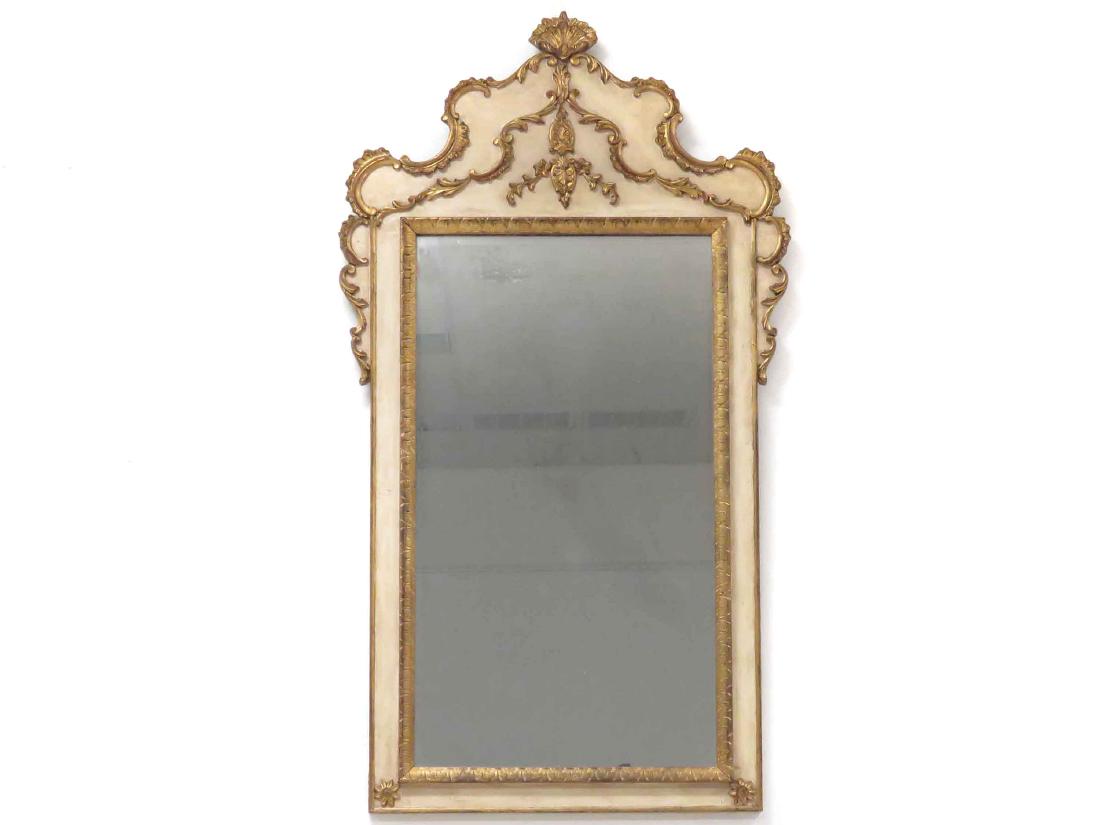 FRENCH BAROQUE STYLE CARVED PARCLE-GILT FRAMED MIRROR. (1 of 2)