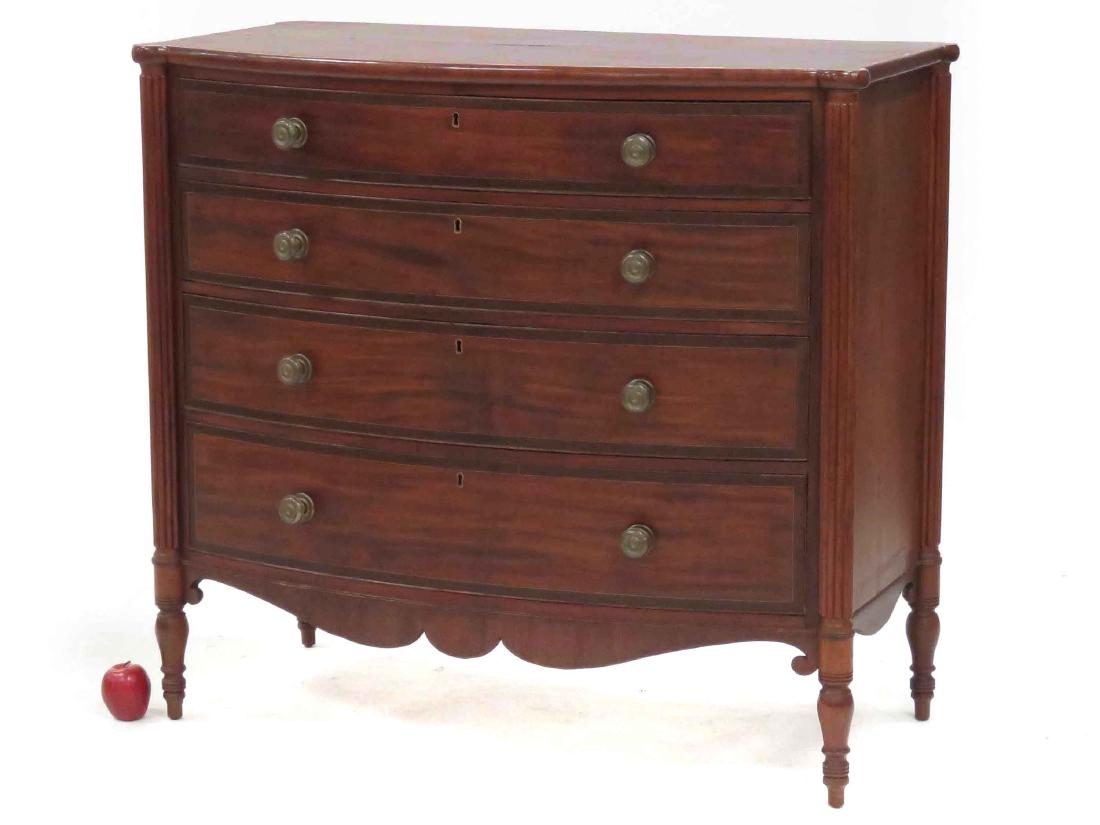 SHERATON CARVED/INLAID MAHOGANY BOW-FRONT CHEST, 19TH (1 of 3)