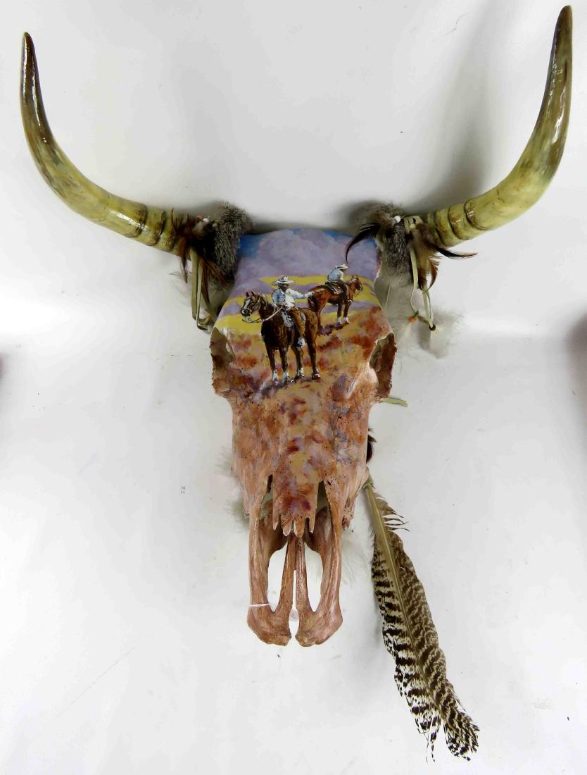 SOUTHWESTERN DESIGN HAND PAINTED LONGHORN STEER SKULL, (1 of 1)