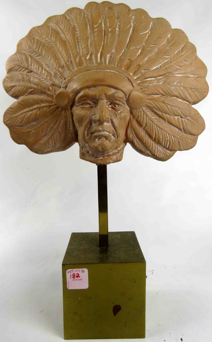 TERRA COTTA/BRASS NATIVE AMERICAN INDIAN SCULPTURE. (1 of 1)