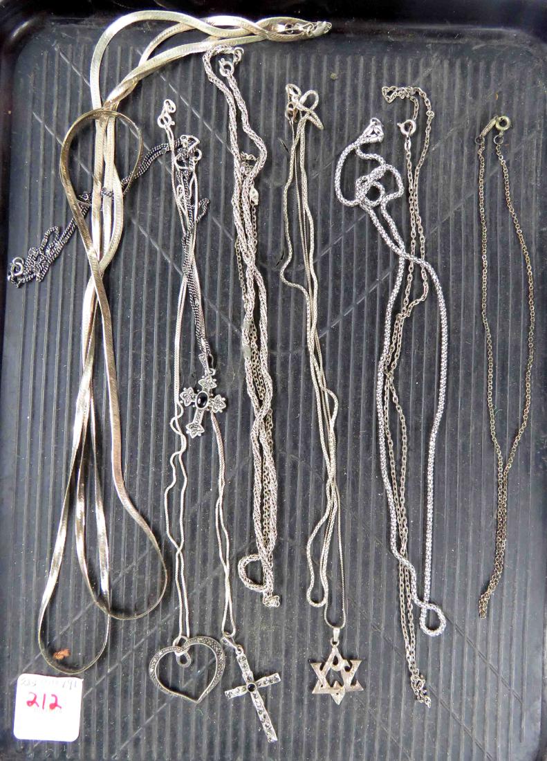LOT (12) STERLING CHAIN NECKLACES WITH (4) PENDANTS. (1 of 1)