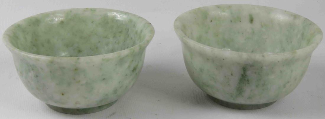 PAIR CHINESE CARVED HARDSTONE BOWLS. HEIGHT 2"; (1 of 2)