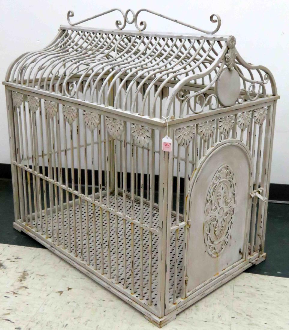 ORNATE PAINT DECORATED DOG CAGE. HEIGHT 34"; LENGTH 36" (1 of 1)