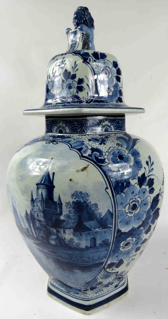 DELFT FAIENCE POTTERY COVERED JAR WITH LID, SIGNED. (1 of 2)