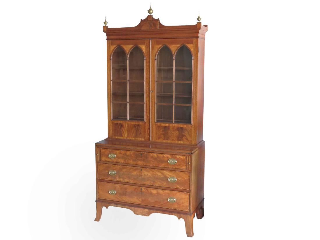 FINE FEDERAL STYLE INLAID MAHOGANY SECRETARY/BOOKCASE, (1 of 1)