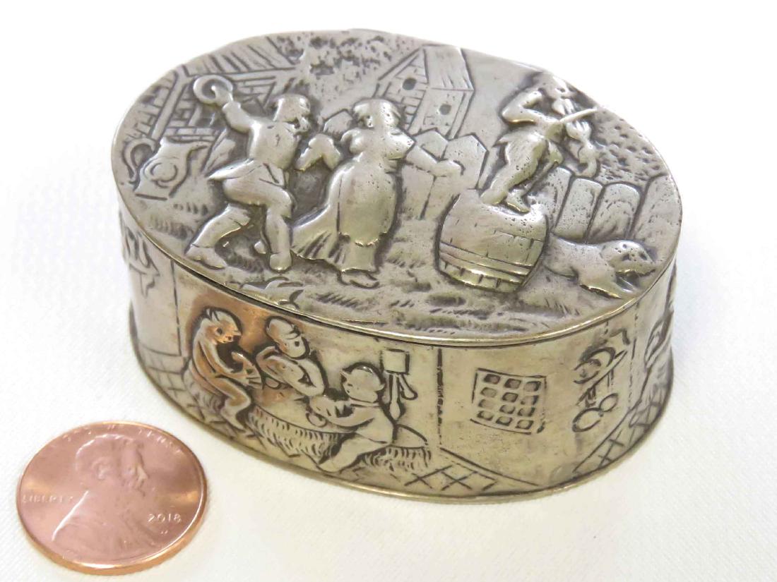GERMAN 830 SILVER REPOUSSE SNUFF BOX. 1 1/2 X 2 1/4"; (1 of 3)