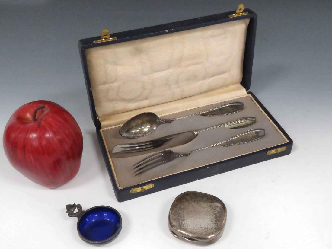 LOT (3) INCLUDING GEORG JENSEN ENAMELED STERLING SALT; (1 of 4)