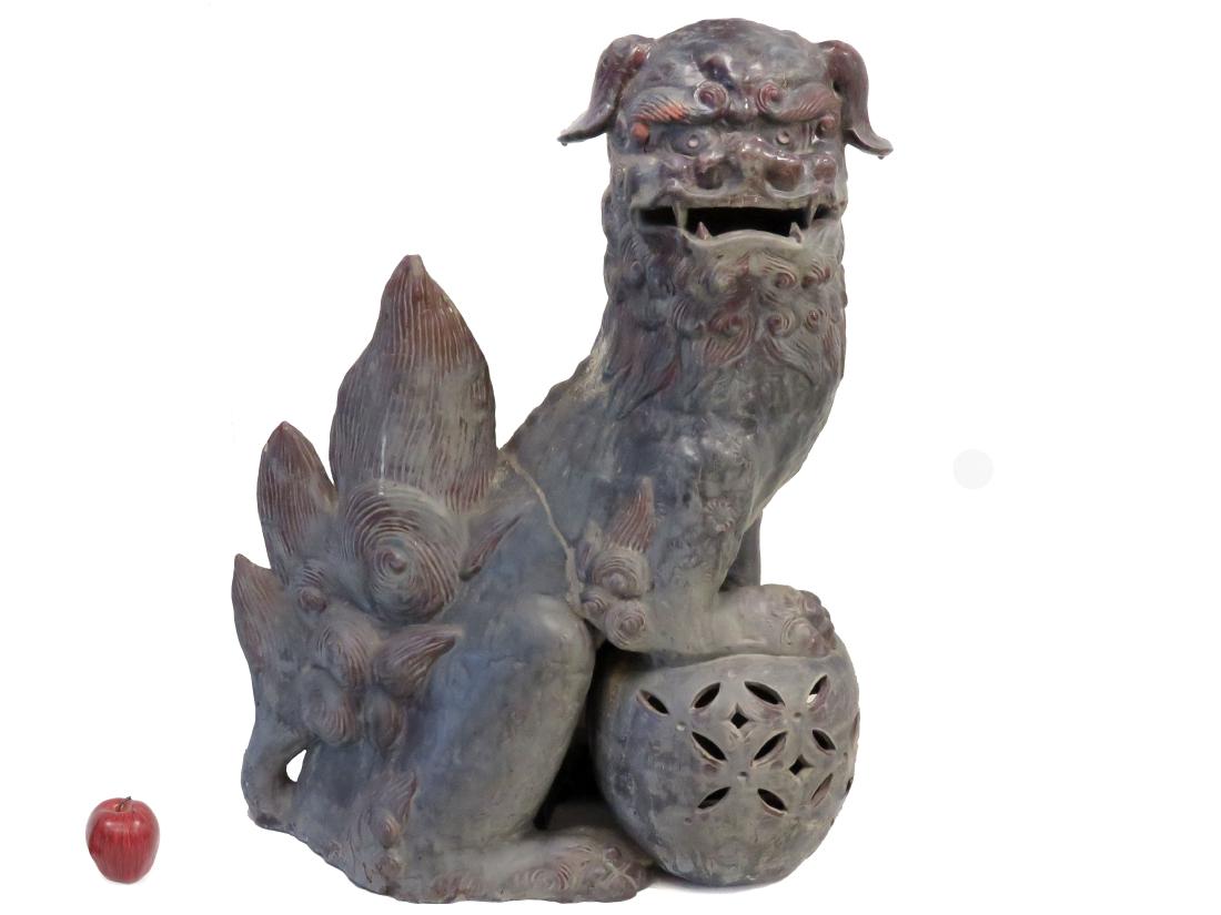 CHINESE GLAZED STONEWARE FOO DOG. HEIGHT 36"; LENGTH (1 of 3)