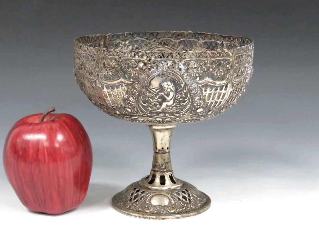GERMAN 800 SILVER REPOUSSE/RETICULATED COMPOTE. HEIGHT (1 of 3)