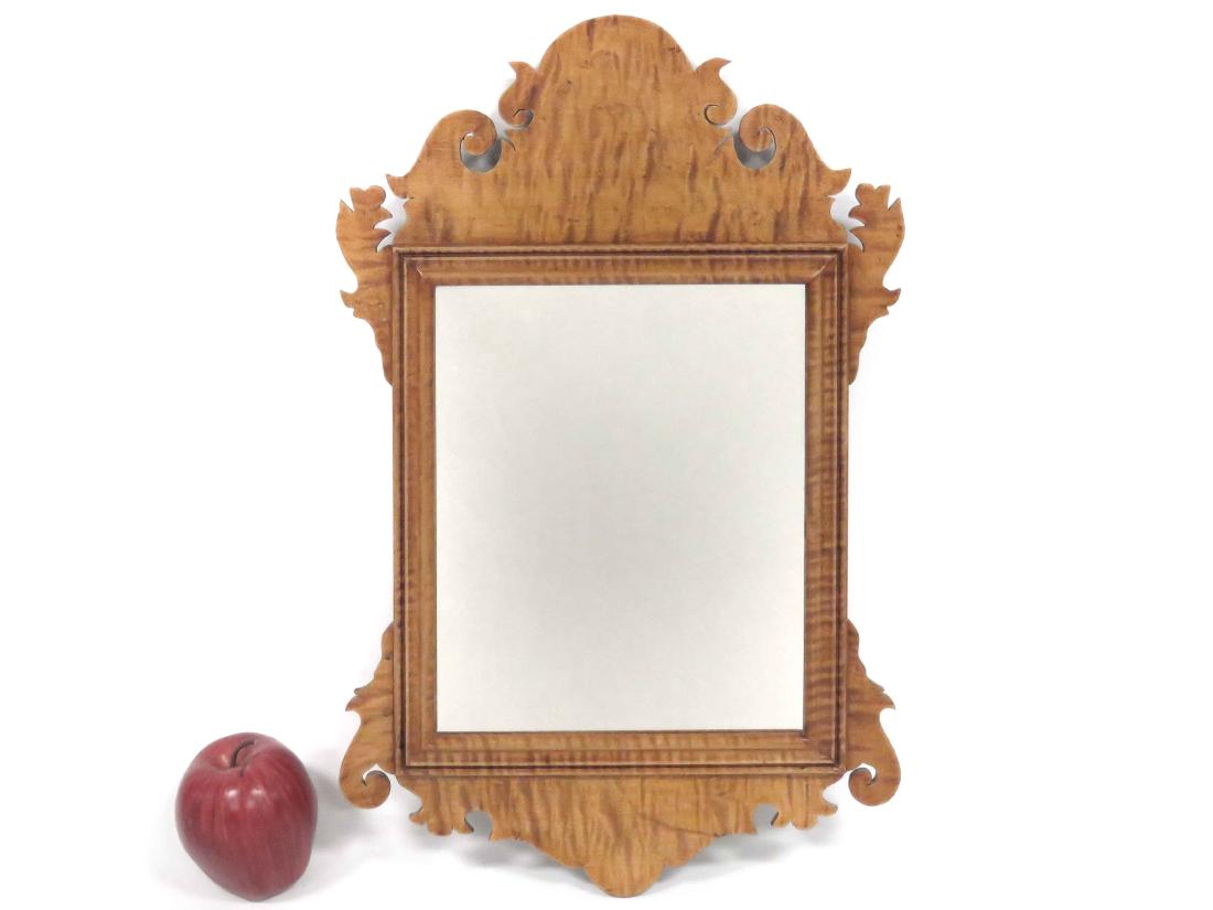 CHIPPENDALE STYLE TIGER MAPLE FRAMED MIRROR. HEIGHT 20"; (1 of 1)