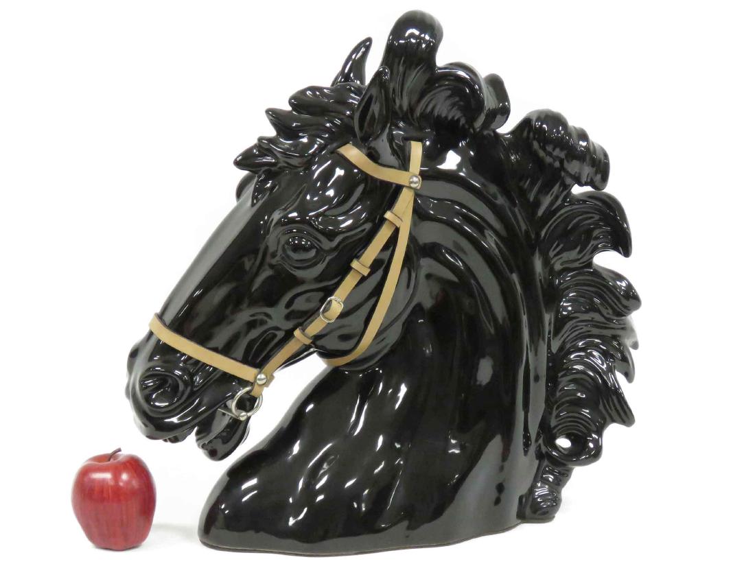 GUCCI, BLACK PORCELAIN HORSE HEAD WITH LEATHER BRIDLE, (1 of 2)