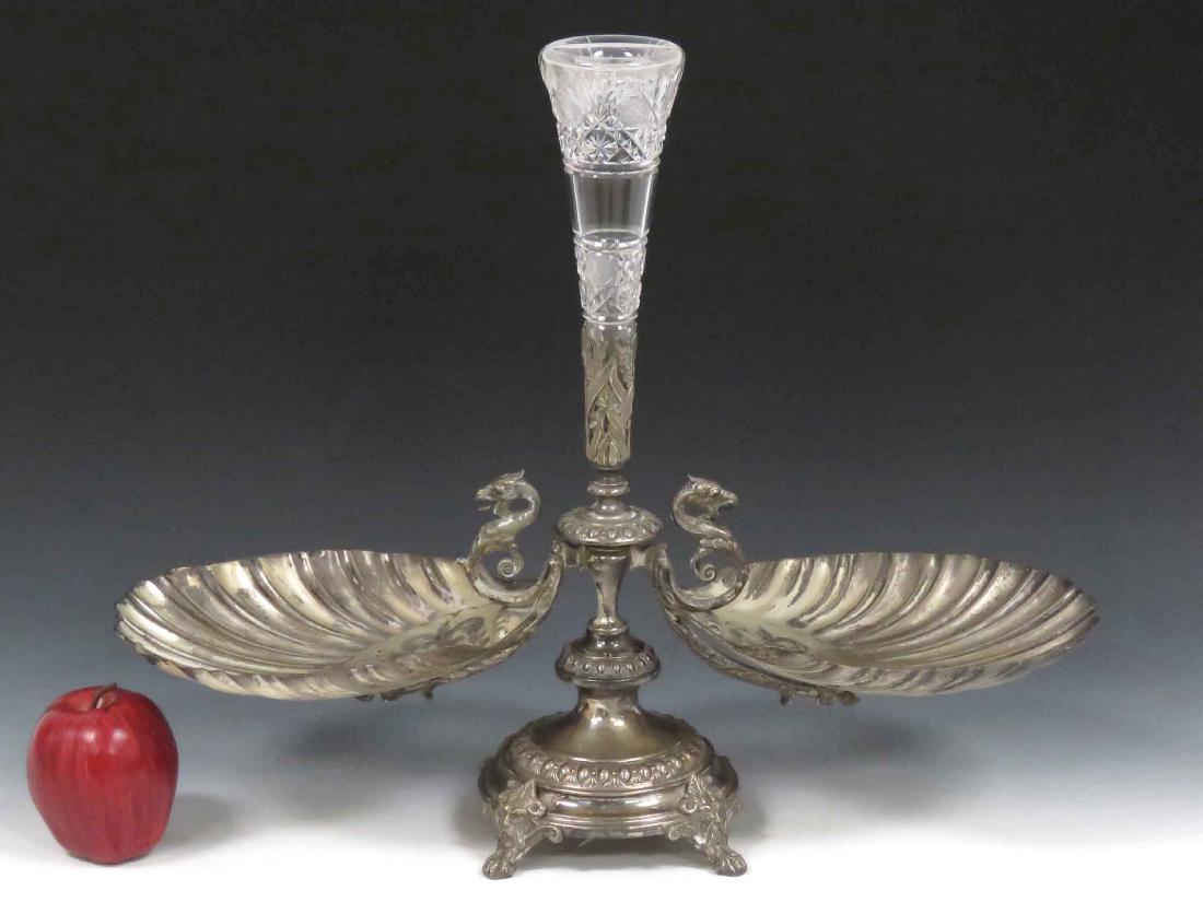 VICTORIAN SILVERPLATE EPERGNE WITH DOUBLE SHELL-FORM (1 of 1)