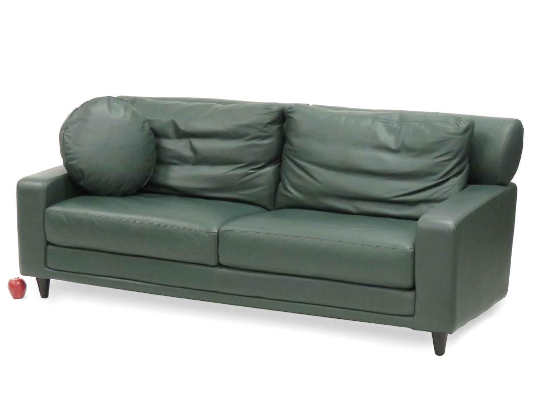 ITALIAN DESIGN GREEN LEATHER SETTEE. LENGTH 72": ITALIAN DESIGN GREEN LEATHER SETTEE. LENGTH 72"