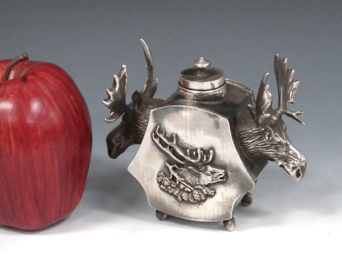 RUSSIAN 84 SILVER MOOSE HEAD INK WELL, SIGNED. HEIGHT 3 (1 of 4)
