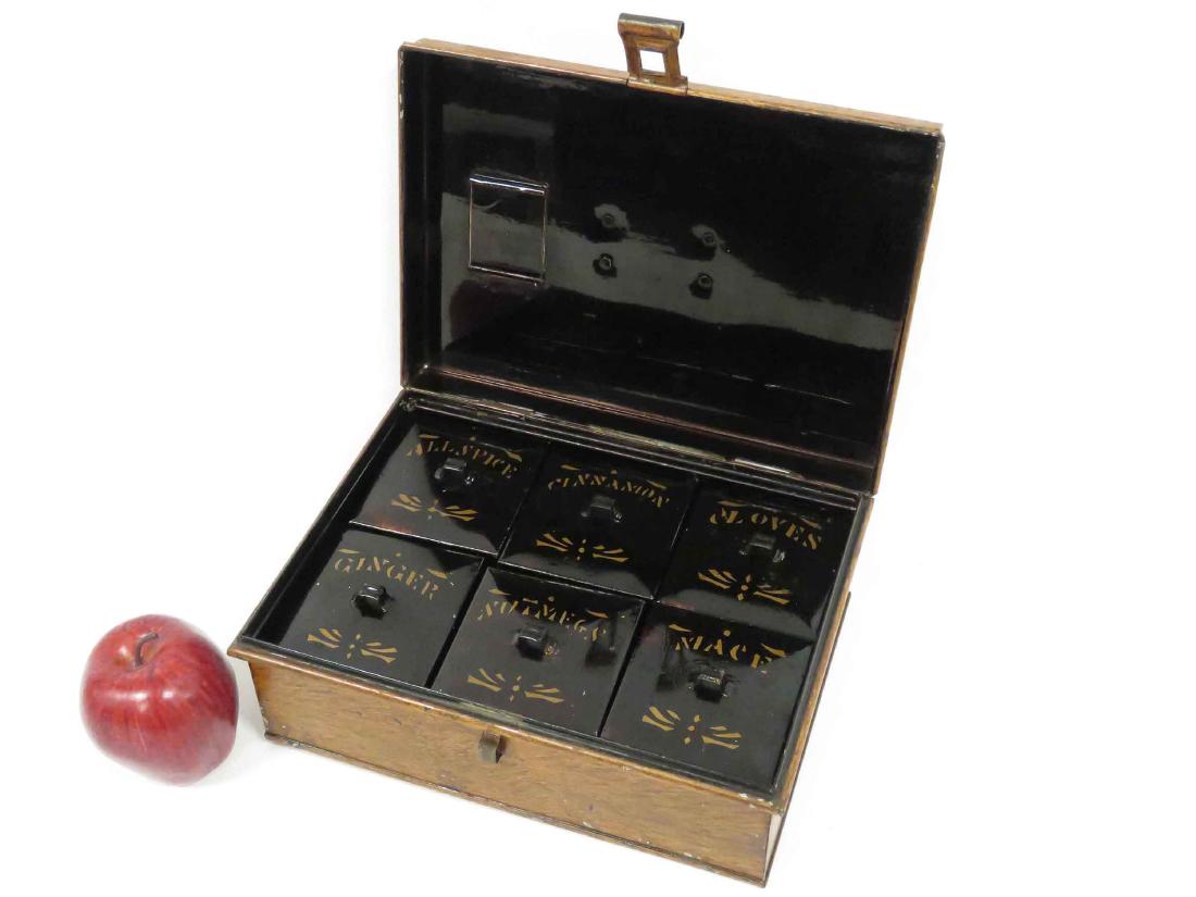 VINTAGE GRAINED/STENCILED TOLEWARE SPICE CONTAINER, (1 of 3)