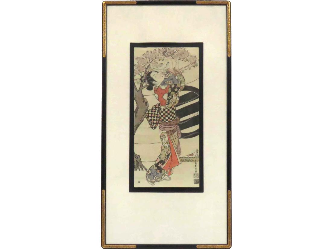 ISHIKAWA TOYONOBU (JAPANESE 1711-1785) WOODBLOCK PRINT, (1 of 3)