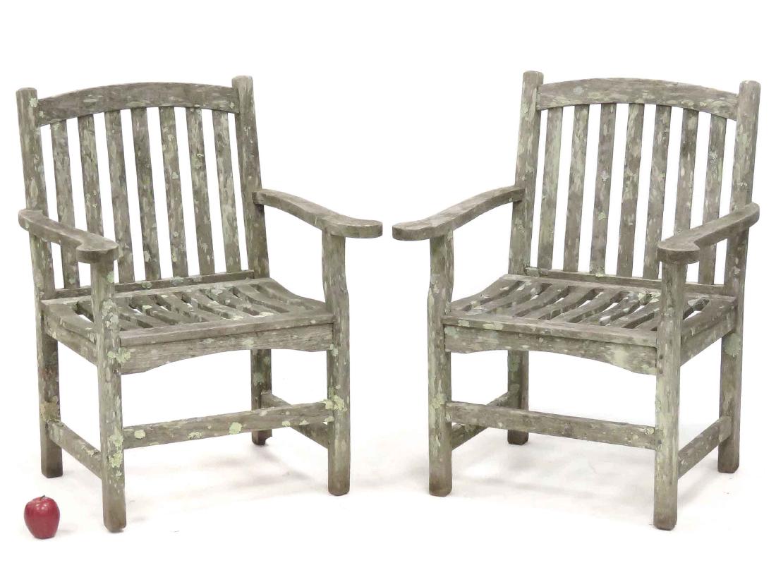 PAIR SMITH & HAWKEN TEAK GARDEN ARMCHAIRS (WITH: PAIR SMITH & HAWKEN TEAK GARDEN ARMCHAIRS (WITH CUSHIONS)