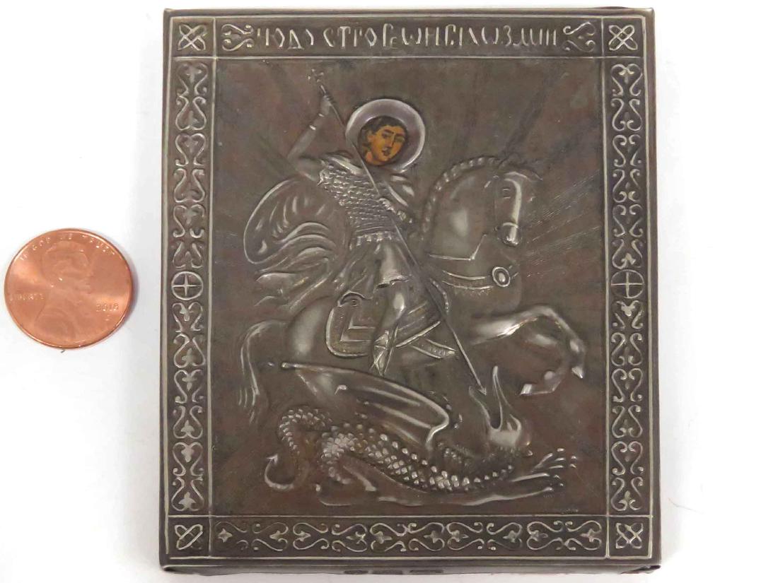 RUSSIAN 84 SILVER TRAVELING ICON, ST. GEORGE. 3 1/2 X 2 (1 of 2)
