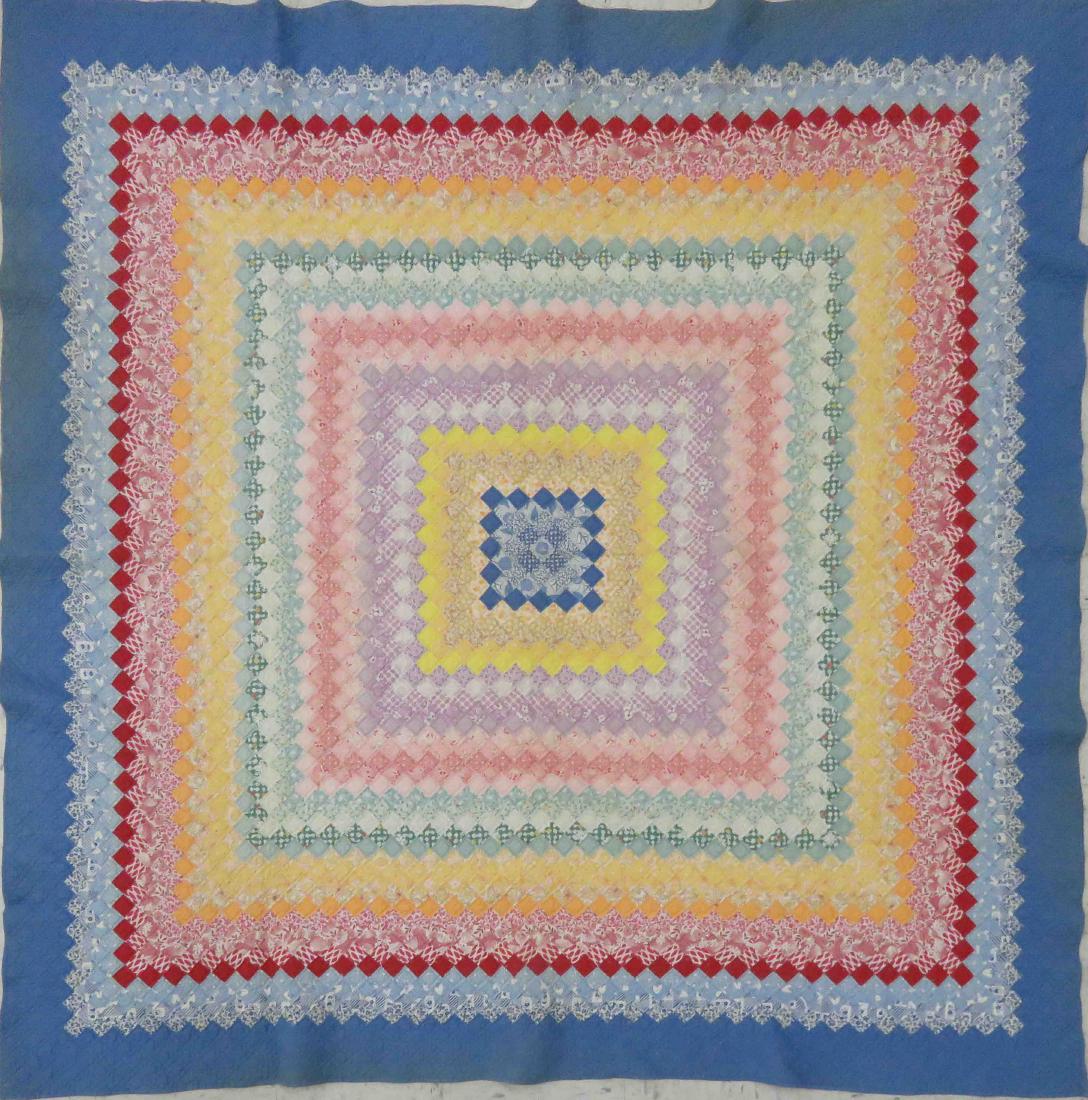 ANTIQUE "TRIP AROUND THE WORLD" PATCHWORK QUILT, (1 of 1)