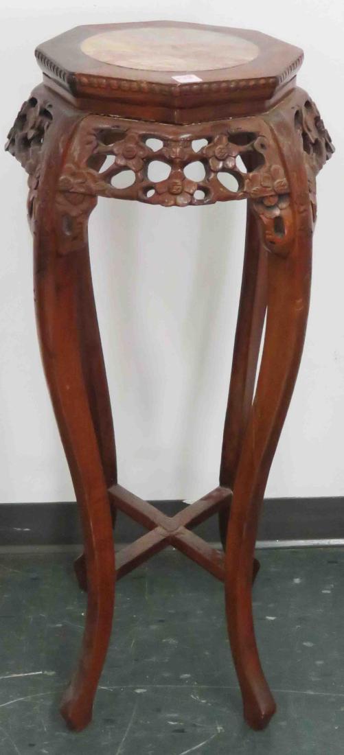 CHINESE CARVED TABORET WITH MARBLE INSET TOP. HEIGHT (1 of 1)