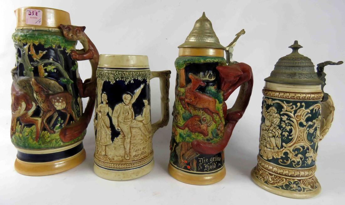 LOT (4) WEST GERMAN STEINS/PITCHER. HEIGHT 8 1/2-11 (1 of 1)