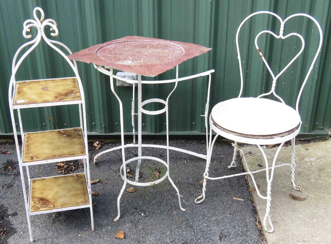 LOT (4) ASSORTED WROUGHT IRON INCLUDING FOLDING STAND, (1 of 1)