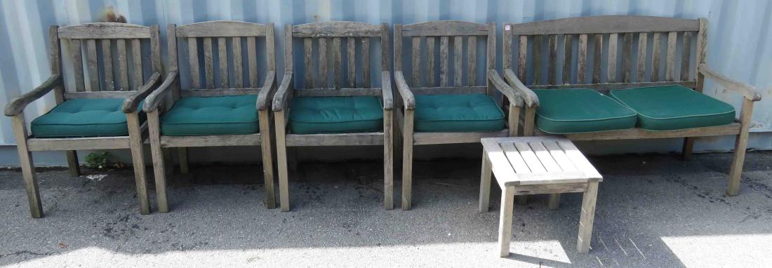 SET (6) TEAK GARDEN FURNITURE INCLUDING BENCH, LENGTH (1 of 1)