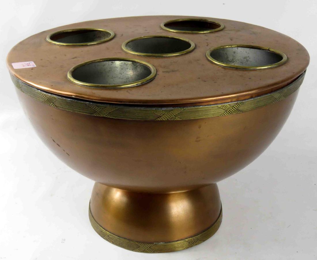 VINTAGE COPPER/BRASS WINE COOLER. HEIGHT 10"; DIAMETER: VINTAGE COPPER/BRASS WINE COOLER. HEIGHT 10"; DIAMETER 15"
