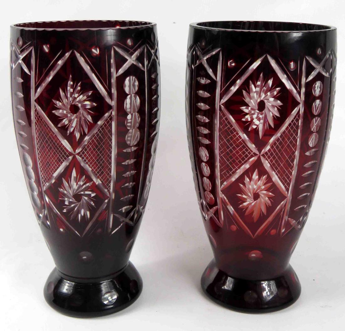 PAIR BOHEMIAN GLASS VASES. HEIGHT 10 1/2" (1 of 1)