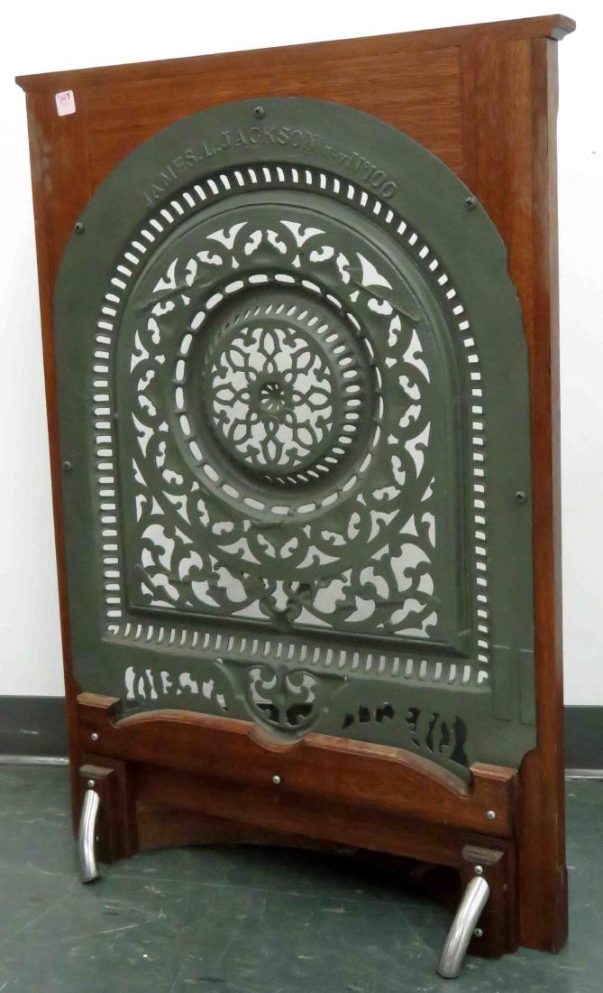 ANTIQUE COAL STOVE GRATE, MOUNTED AS A FIRE SCREEN, (1 of 1)