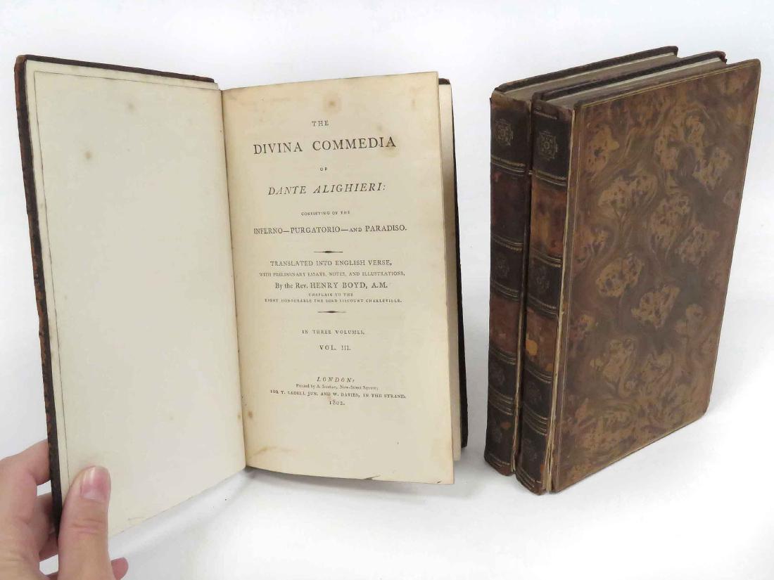 SET (3) VOLUMES-THE DIVINA COMMEDIA OF DANTE ALIGHIERI:: SET (3) VOLUMES-THE DIVINA COMMEDIA OF DANTE ALIGHIERI: CONSISTING OF THE INFERNO, PURGATORIO & PARADISO, ALIGHIERI/BOYD, A STRAHAN PUBLISHER FOR T. CADELL, LONDON 1802, FIRST ENGLISH LANGUAGE ED, LEA