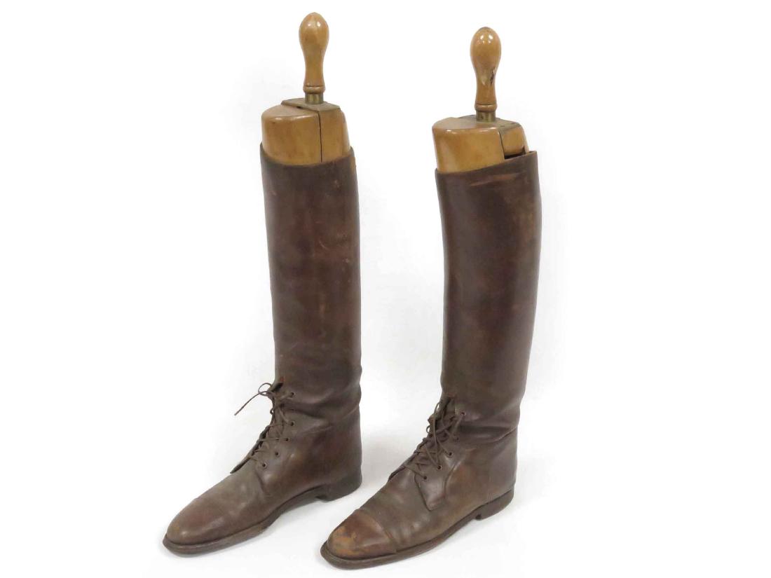 PAIR ENGLISH OFFICER'S LEATHER BOOTS (MAJOR R.T. SNOW): PAIR ENGLISH OFFICER'S LEATHER BOOTS (MAJOR R.T. SNOW) WITH PEAL & CO. LASTS
