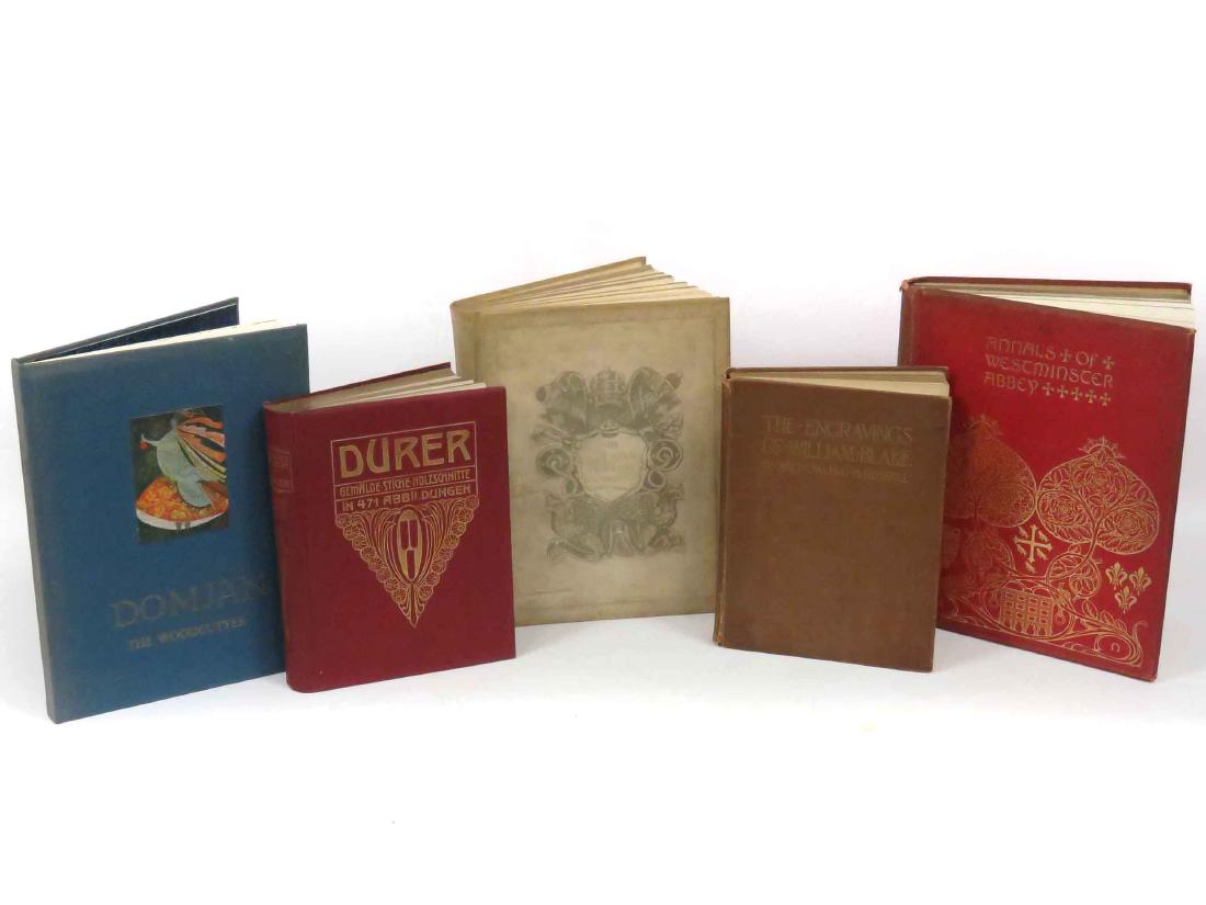 LOT (5) INCLUDING ANNUALS OF WESTMINSTER ABBEY,: LOT (5) INCLUDING ANNUALS OF WESTMINSTER ABBEY, BRADLEY, 1895; THE VATICAN ITS HISTORY-ITS TREASURES, 1914; THE ENGRAVINGS OF WILLIAM BLAKE, RUSSELL, 1912; DURER, DR. VALENTIN SCHERER, 1906; DOMJAN-TH