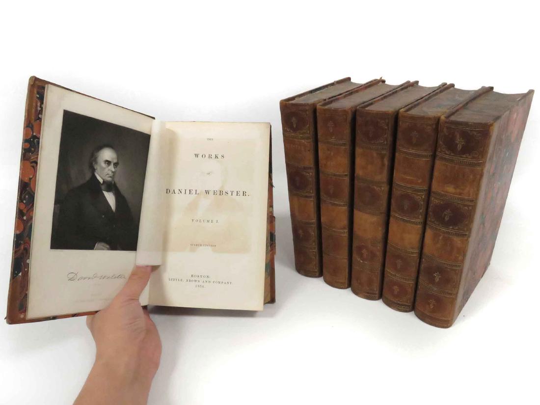 SET (6) VOLUMES-THE WORKS OF DANIEL WEBSTER, LITTLE: SET (6) VOLUMES-THE WORKS OF DANIEL WEBSTER, LITTLE BROWN PUBLISHERS, 1854 QUARTER LEATHER