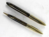 SET (2) SHEAFFER "CREST" TRIUMPH BROWN PEARL STRIPE