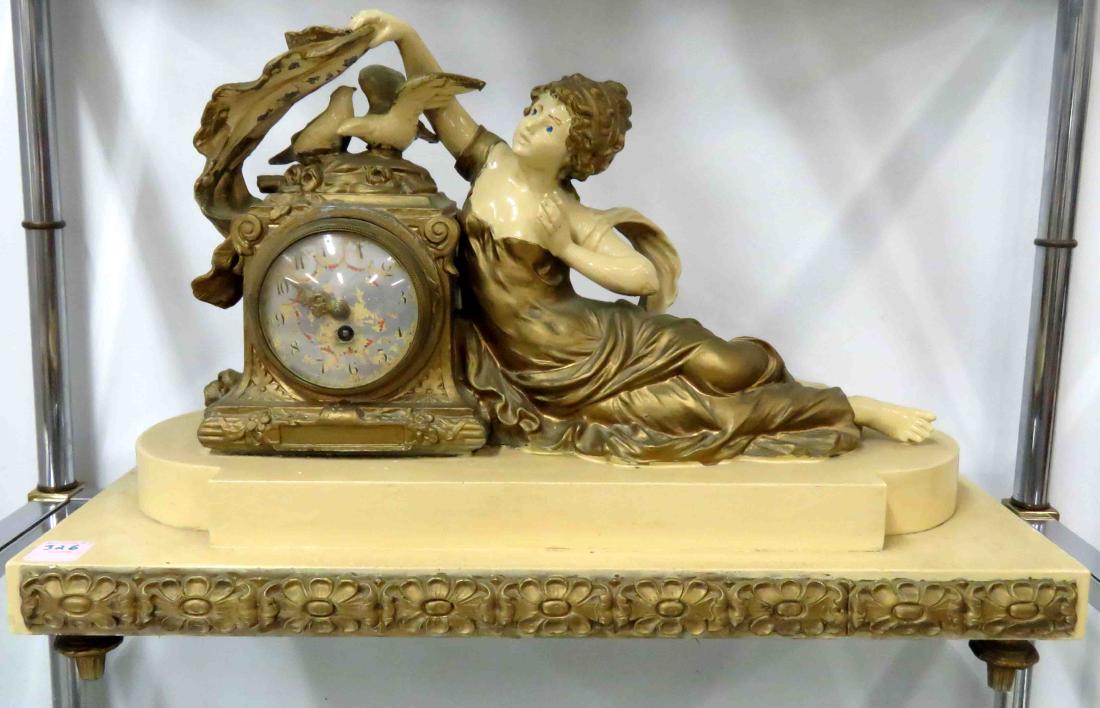 FRENCH CAST METAL FIGURAL CLOCK. HEIGHT 13" (1 of 1)