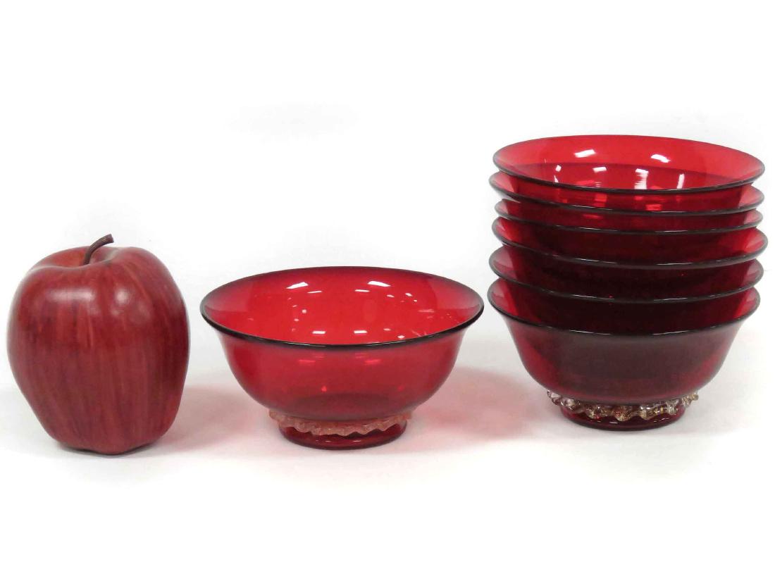 SET (7) VENETIAN RUBY GLASS BOWLS WITH CRIMPED GOLD (1 of 2)