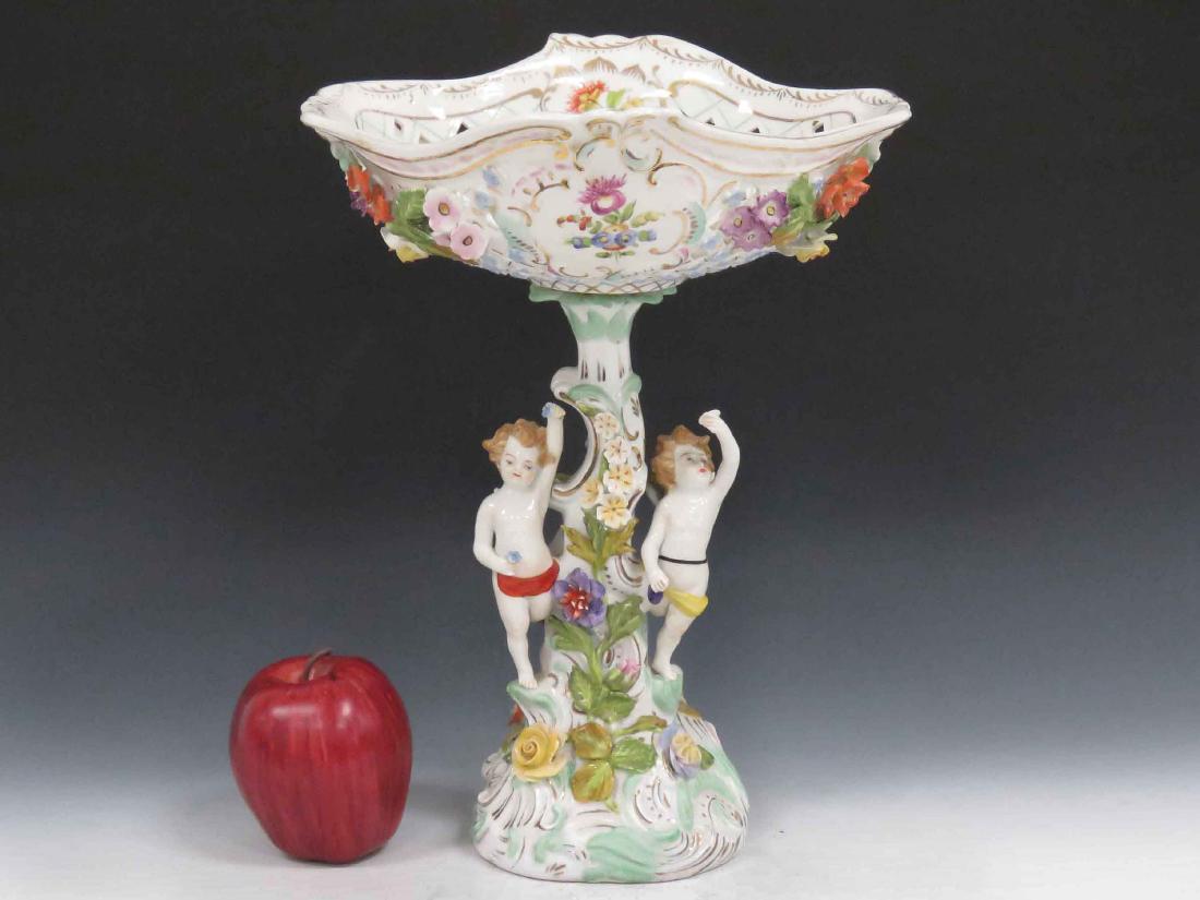 MEISSEN STYLE DECORATED PORCELAIN FIGURAL COMPOTE. (1 of 7)