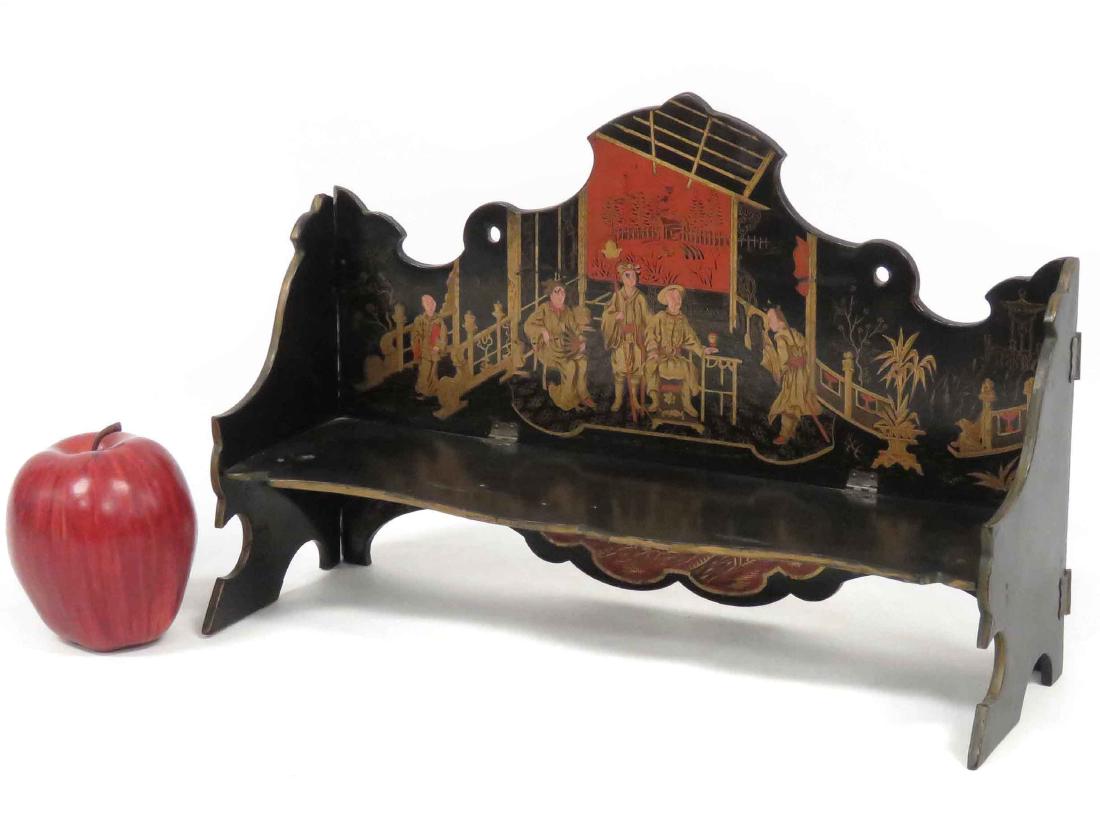 CHINESE LACQUERED & PAINTED MINIATURE FOLDING SHELF, (1 of 3)