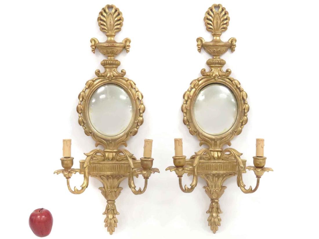 PAIR ITALIAN CARVED & GILT DOUBLE-ARM SCONCES. HEIGHT (1 of 4)